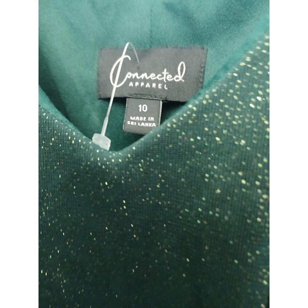 Connected Apparel Green Glitter Dress Size 10 Ruched Flutter Sleeve V Neck Party - Picture 4 of 5